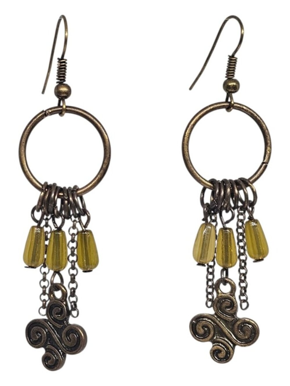Green Beads Antique Gold Celtic Knot Charms Chandelier Boho Dangle Earrings